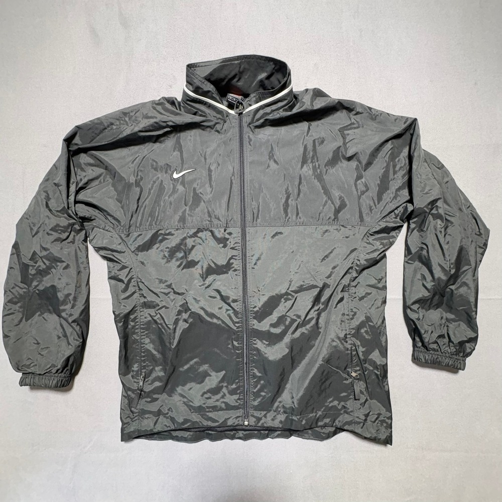 Nike Team Mens Gray Full Zip Windbreaker Jacket Mesh Lined S9 SCI Size Medium